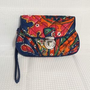Puffy Wristlet Clutch Purse Clip Lock Orange Blue